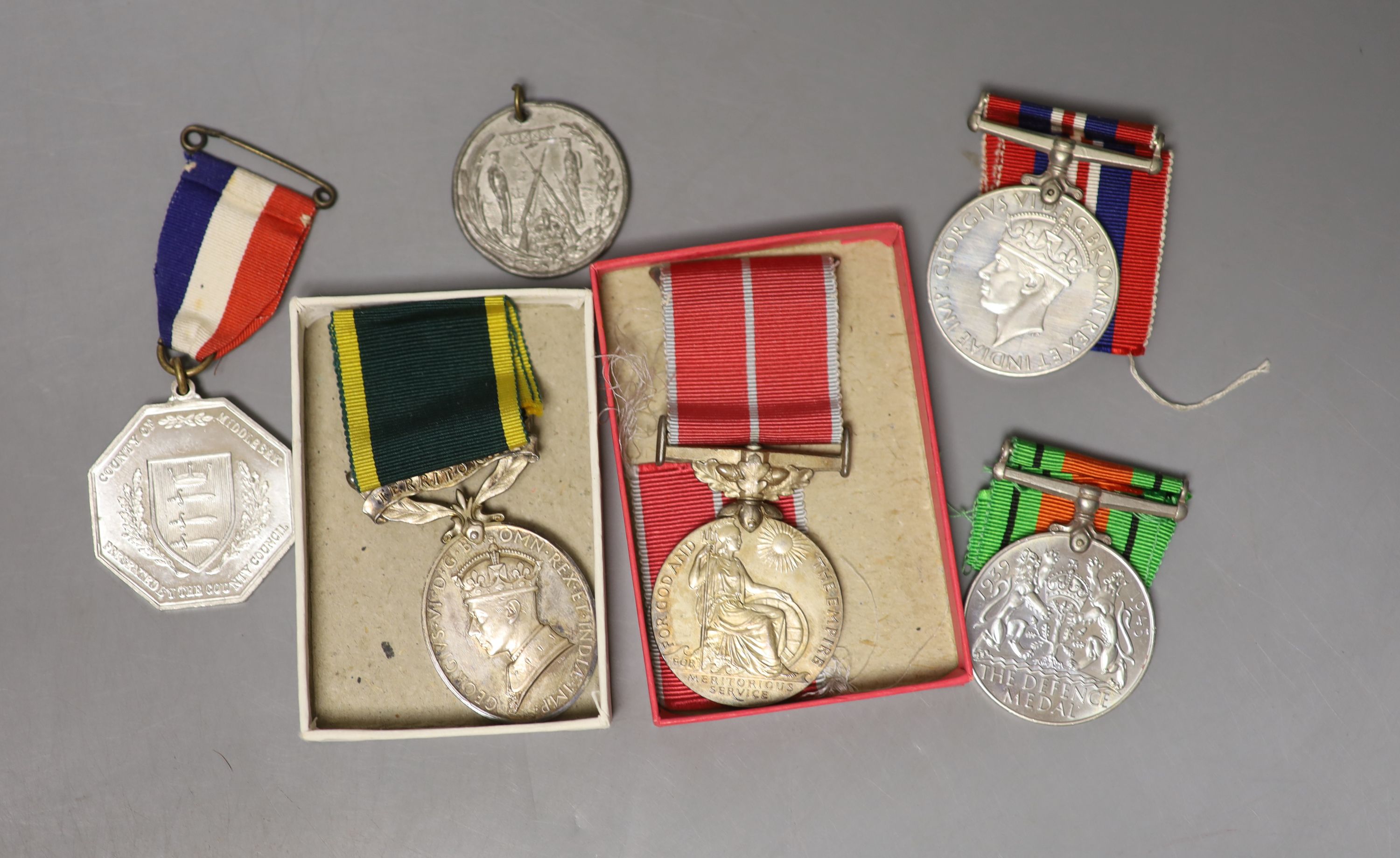 Medals: BEM, Territorial, WM & Victory to Sjt PW Hope RA, with masonoc medal & Jubilee medal